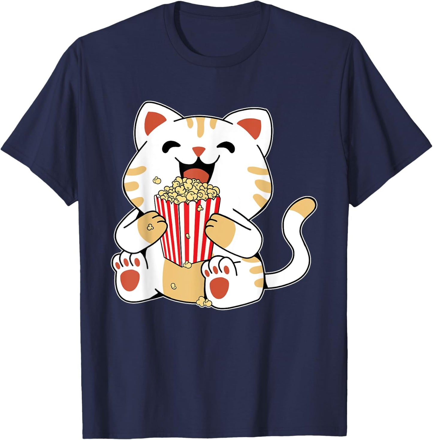 Cat Popcorn Kids Cute Funny Movie Night T-Shirt - T-Shirt | Navy