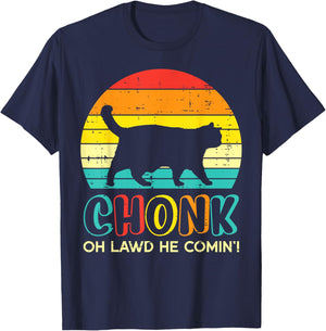 Chonk Fat Cat Meme Sunset Funny Black Kitten Men Women Kids T-Shirt - T-Shirt | Navy