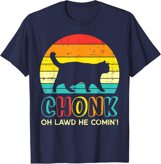 Chonk Fat Cat Meme Sunset Funny Black Kitten Men Women Kids T-Shirt - T-Shirt | Navy