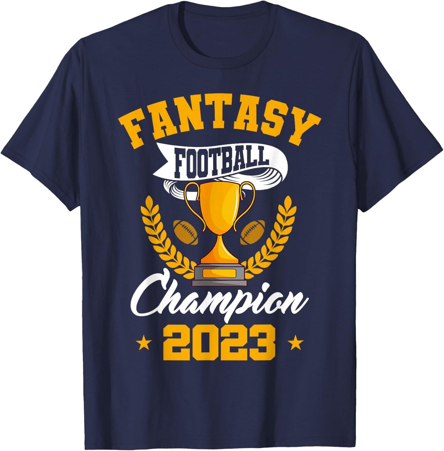 Fantasy Football Champion 2023 Golden Trophy T-Shirt - T-Shirt | Navy