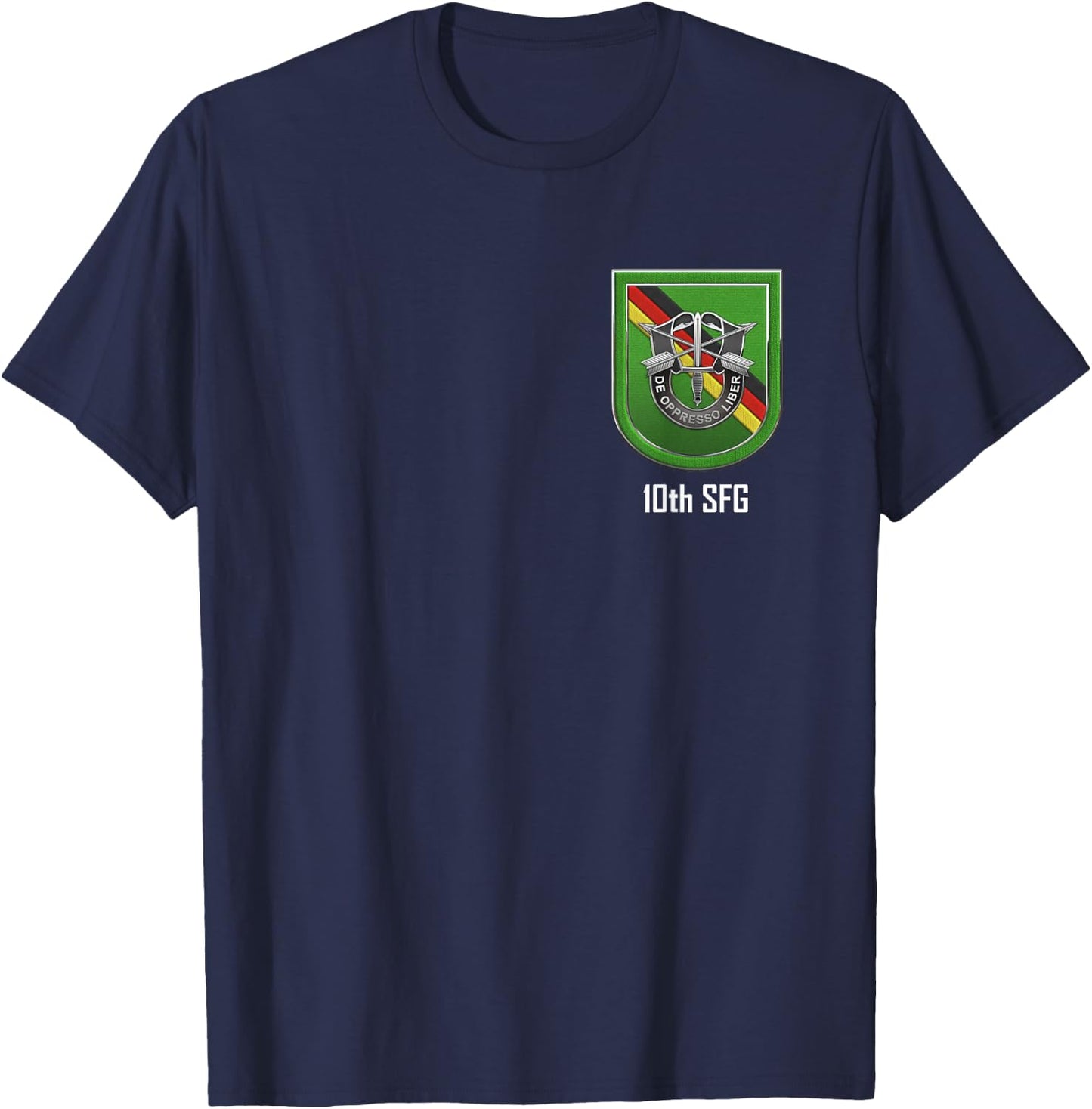 10th Special Forces Group Beret Flash with Unit Crest T-Shirt - T-Shirt | Navy