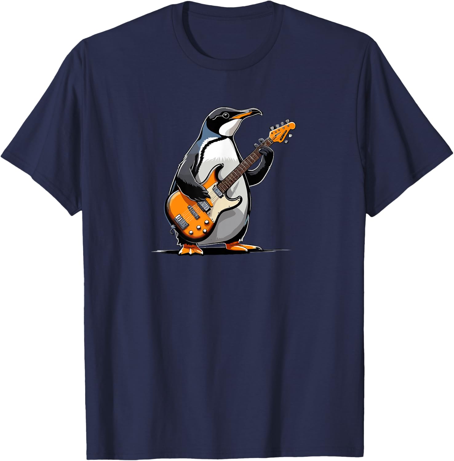 Penguin playing Electric Guitar, Penguin Guitarist T-Shirt - T-Shirt | Navy