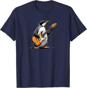 Penguin playing Electric Guitar, Penguin Guitarist T-Shirt - T-Shirt | Navy