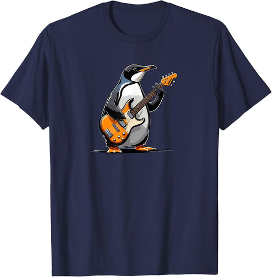 Penguin playing Electric Guitar, Penguin Guitarist T-Shirt - T-Shirt | Navy