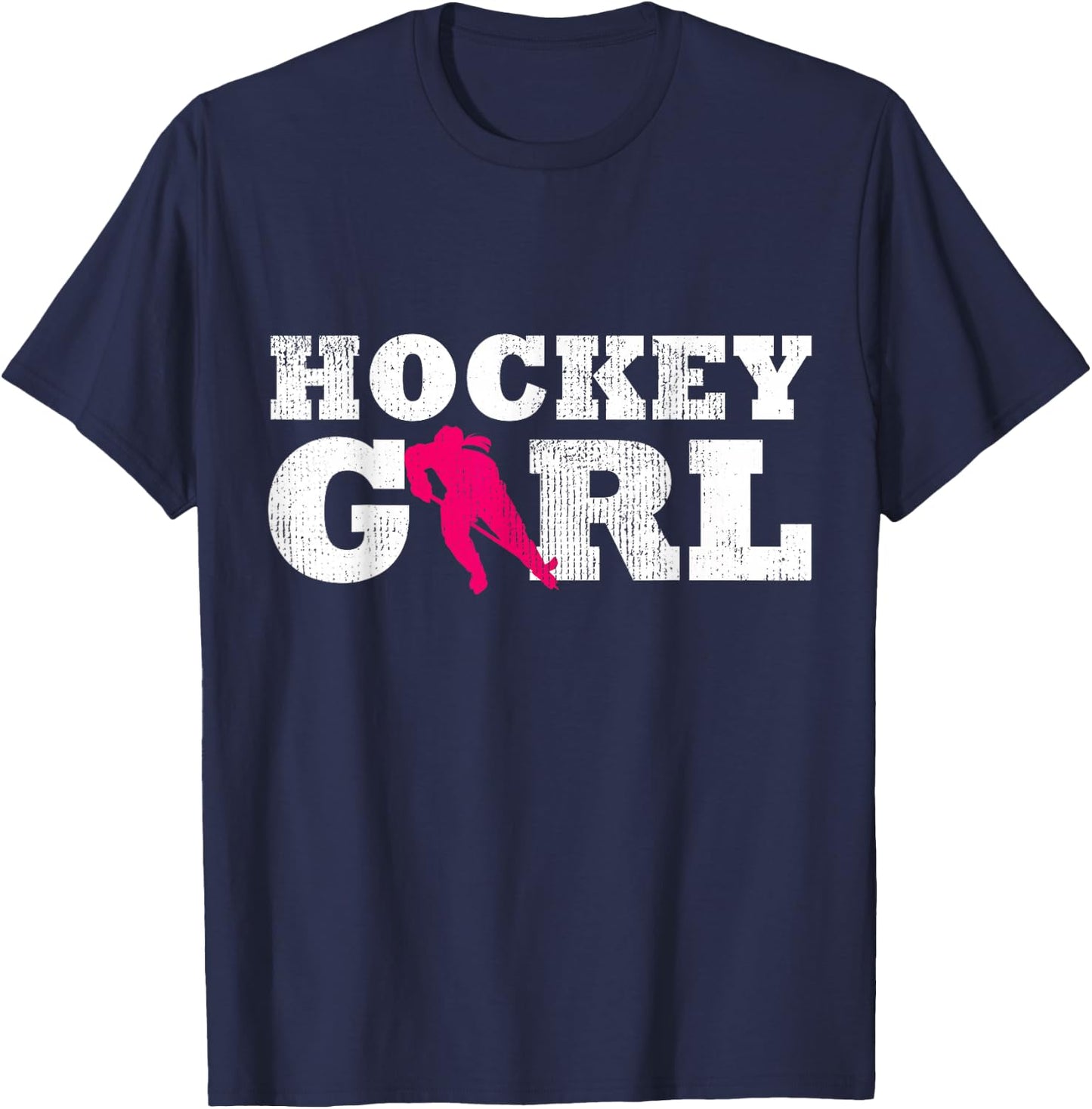 Hockey Girl Player Silhouette Sport Gift T-Shirt - T-Shirt | Navy