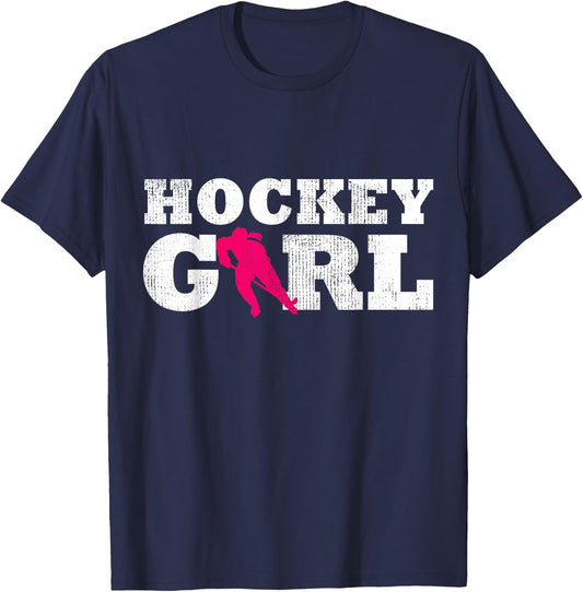 Hockey Girl Player Silhouette Sport Gift T-Shirt - T-Shirt | Navy