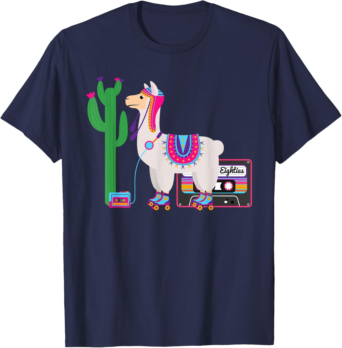 Retro Llama Roller Skate Funny 70s 80s Derby Women Kids T-Shirt - T-Shirt | Navy