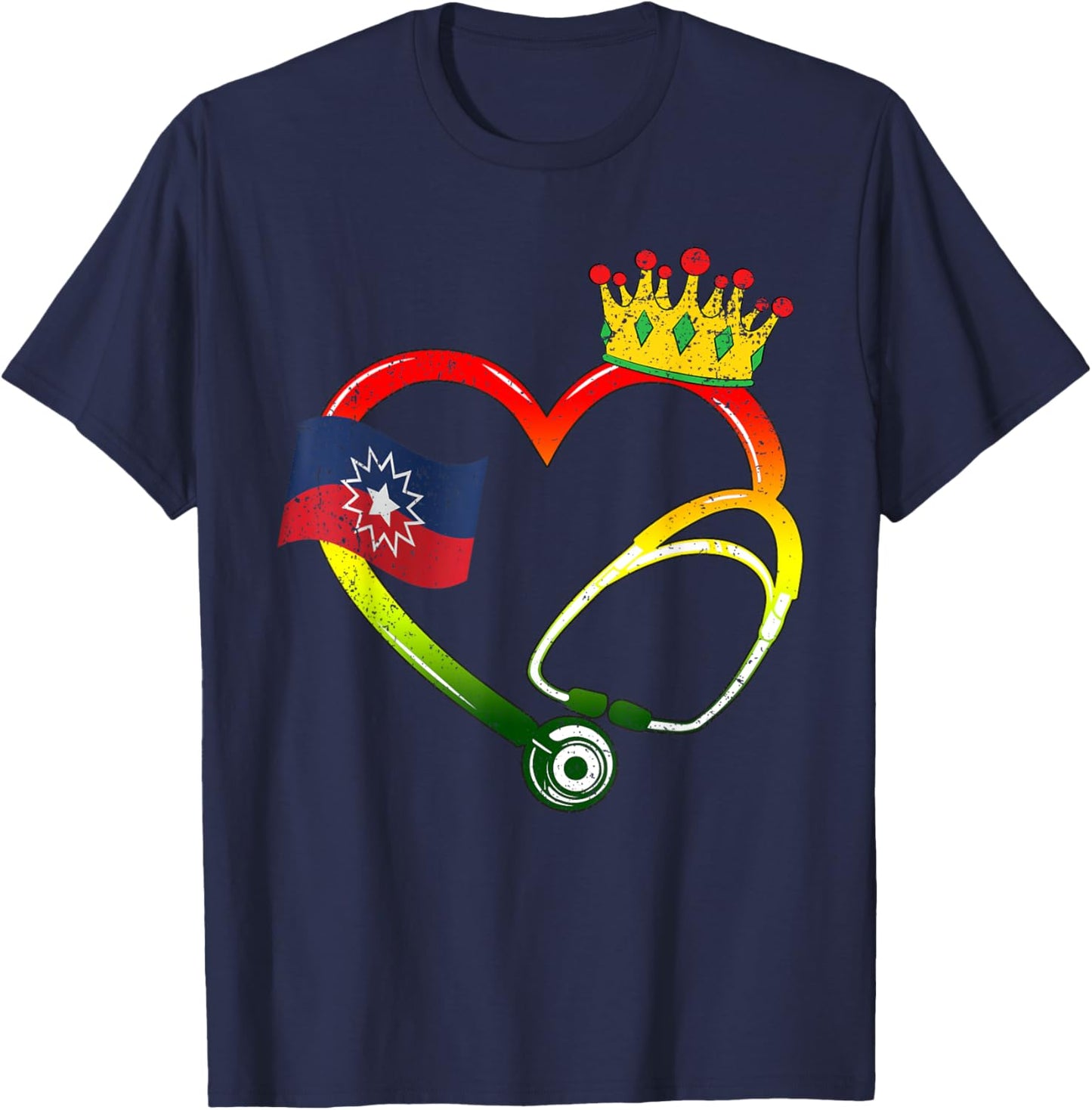 Heart Stethoscope Juneteenth Black History African Nurse T-Shirt - T-Shirt | Navy