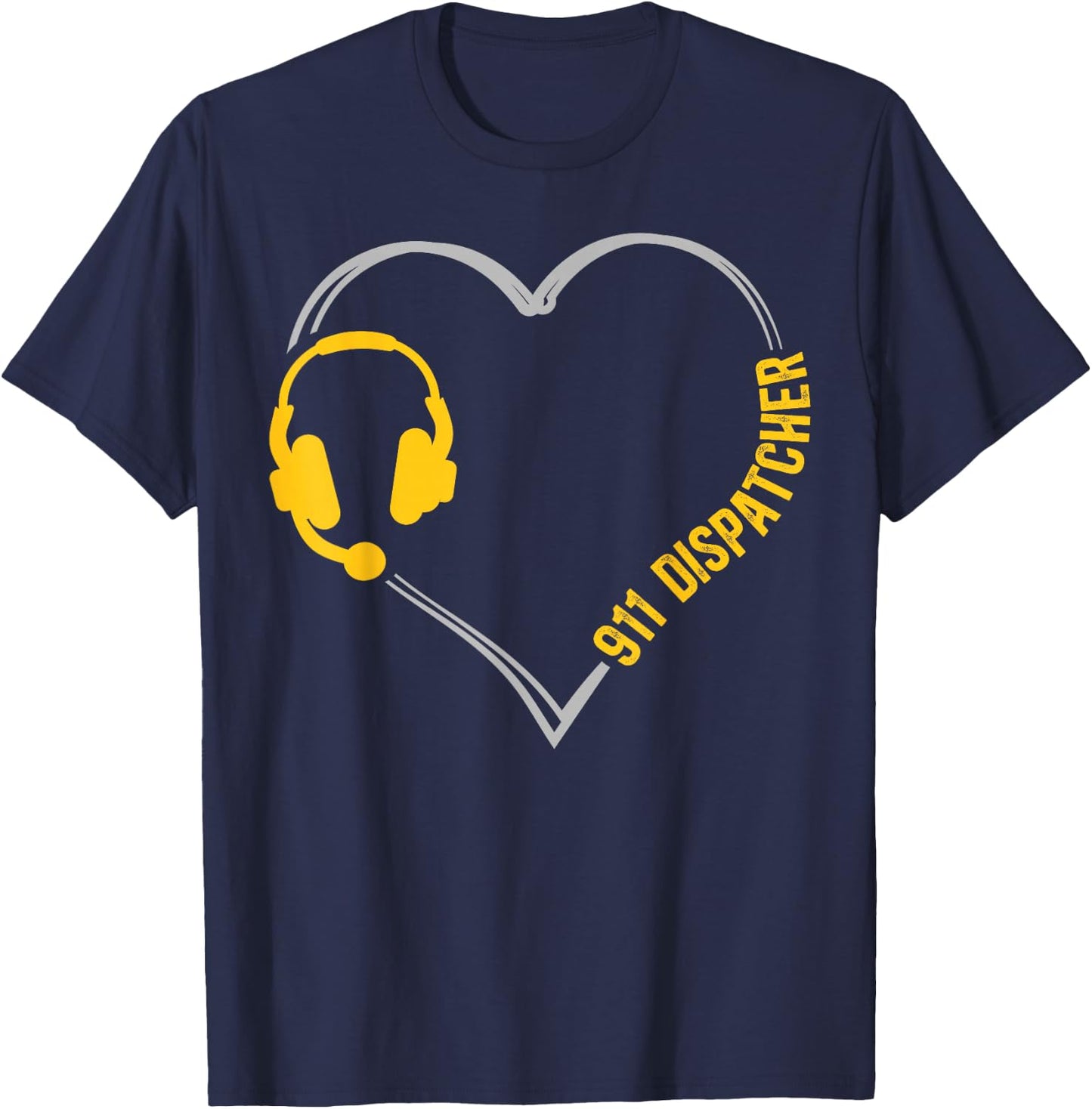 911 Dispatcher Thin Gold Yellow Line Heart 911 Dispatcher T-Shirt - T-Shirt | Navy