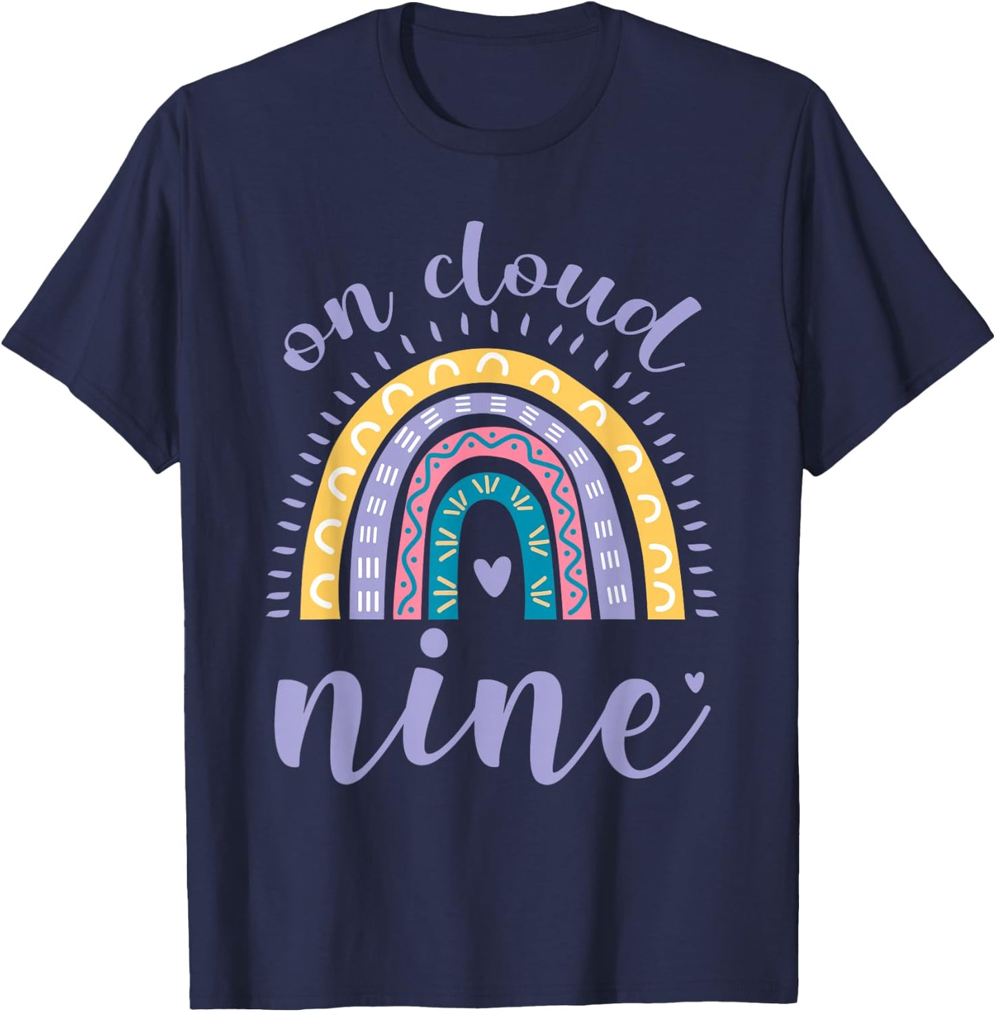 On Cloud Nine 9th Birthday 9 Years Old Rainbow T-Shirt - T-Shirt | Navy