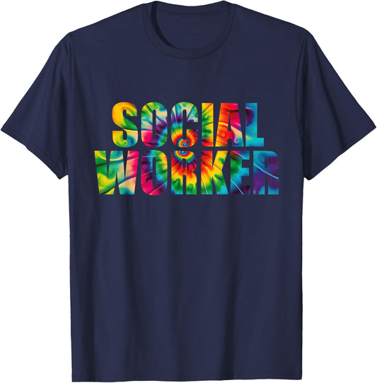 Social Worker Tie Dye Women 2024 School Social Worker T-Shirt - T-Shirt | Navy