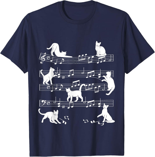 Cat Music Pet Cat Design Women Girls Kids T-Shirt - T-Shirt | Navy