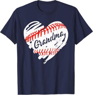Baseball Heart Baseball Grandma Women Softball Mom Short T-Shirt - T-Shirt | Navy
