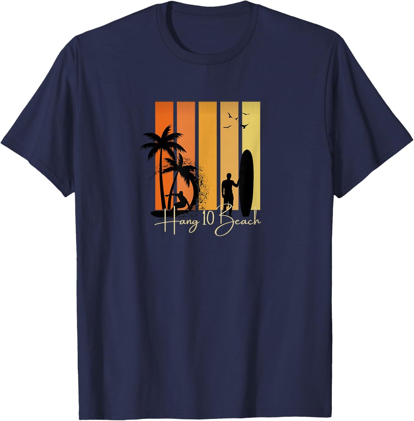 Hang 10 Beach Surfers Surfing Surf T-Shirt - T-Shirt | Navy