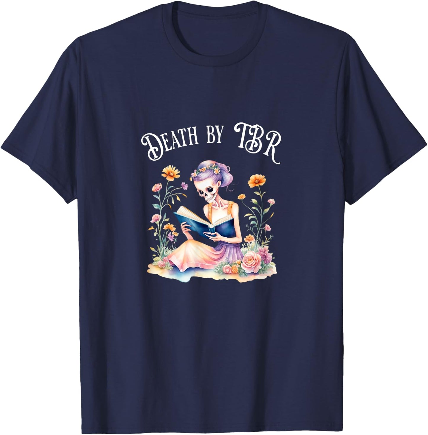 Death By TBR - Gothic book lover in Preppy Gothiccore T-Shirt - T-Shirt | Navy