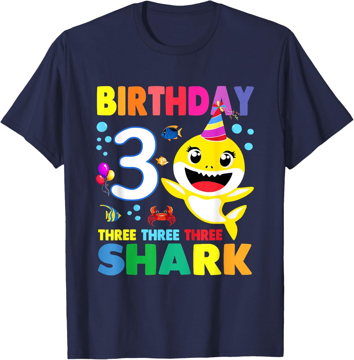 Birthday Kids Shark 3 Year Old 3rd Birthday Matching Family T-Shirt - T-Shirt | Navy