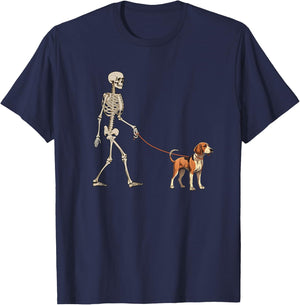 Funny Treeing Walker Coonhound Skeleton Walking Halloween T-Shirt - T-Shirt | Navy