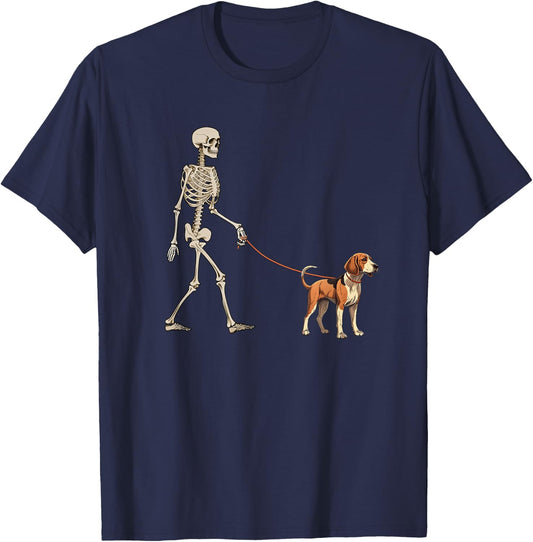 Funny Treeing Walker Coonhound Skeleton Walking Halloween T-Shirt - T-Shirt | Navy