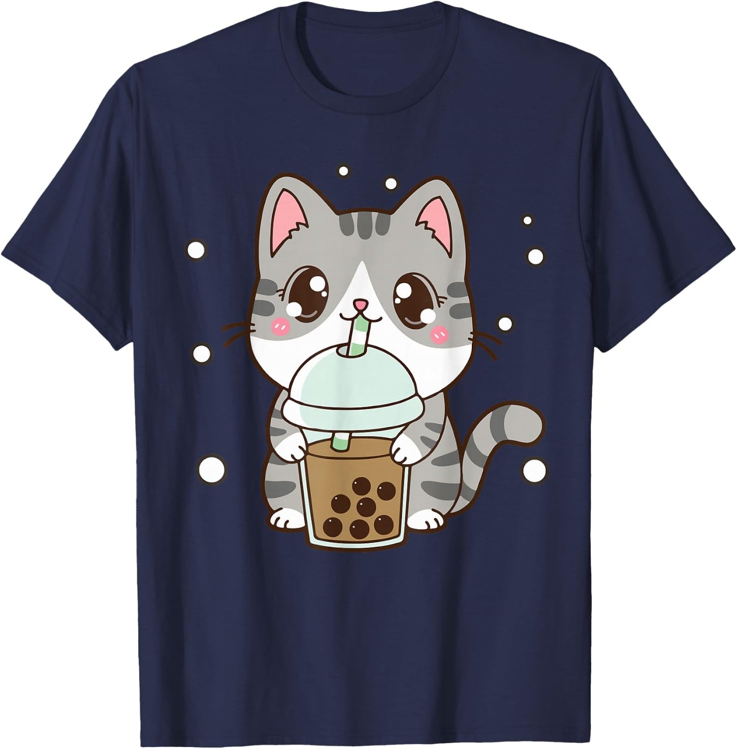 Cat Boba Tea Cat Women Teen Girl Japanese Anime Cute Graphic T-Shirt - T-Shirt | Navy