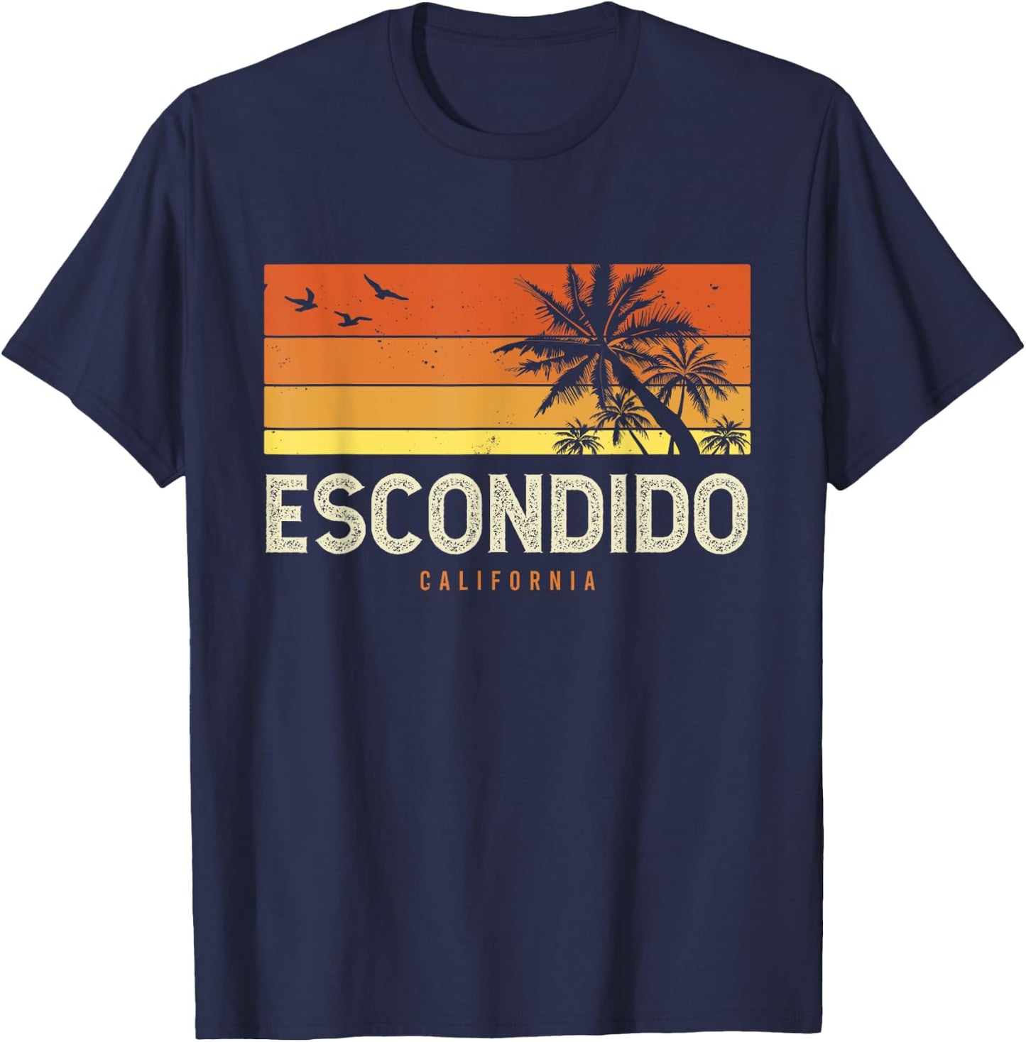 Retro Escondido California CA Vintage Palms Sunset T-Shirt - T-Shirt | Navy