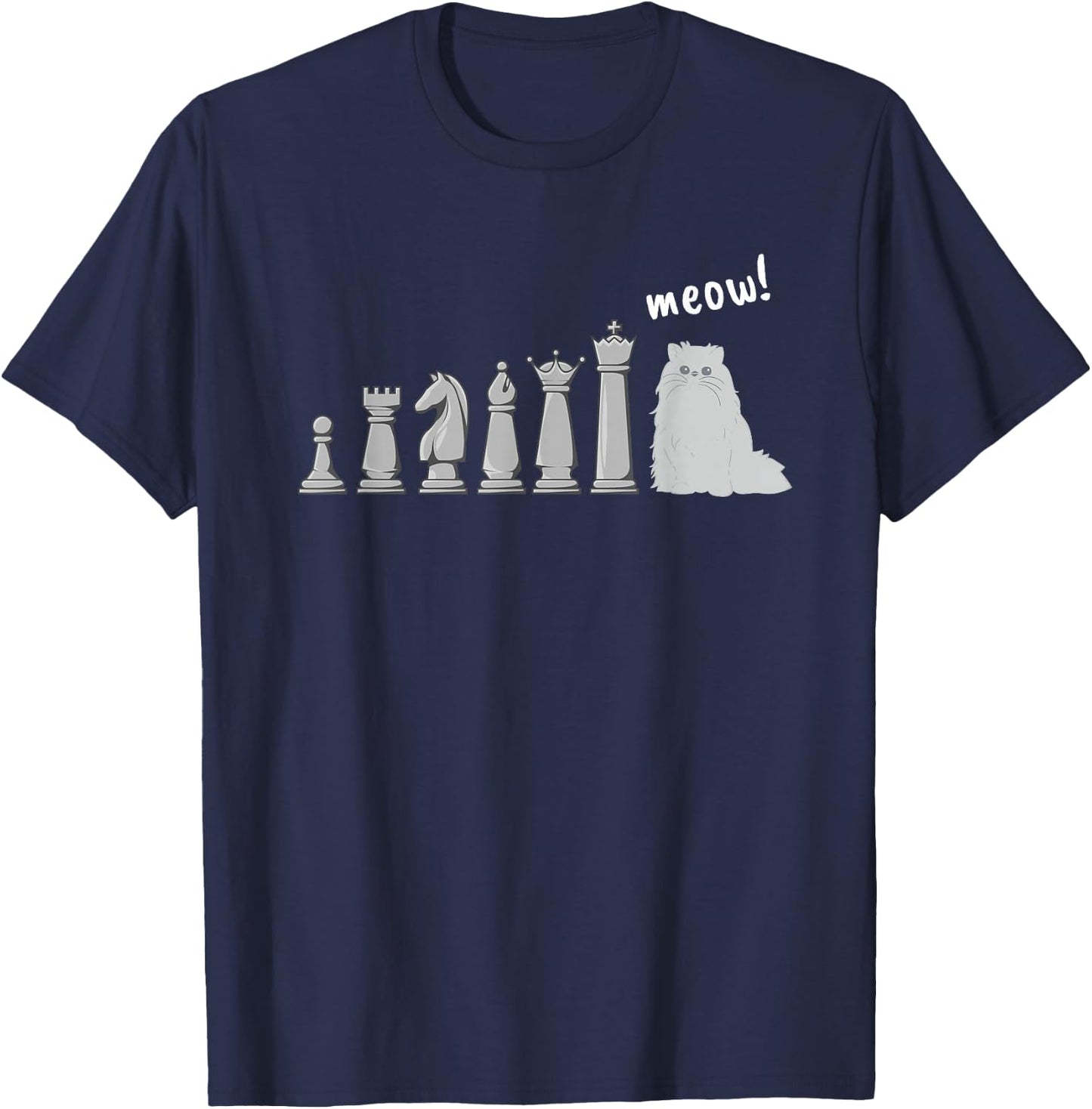Cat Chess Pawn Meow Funny Chess Player T-Shirt - T-Shirt | Navy