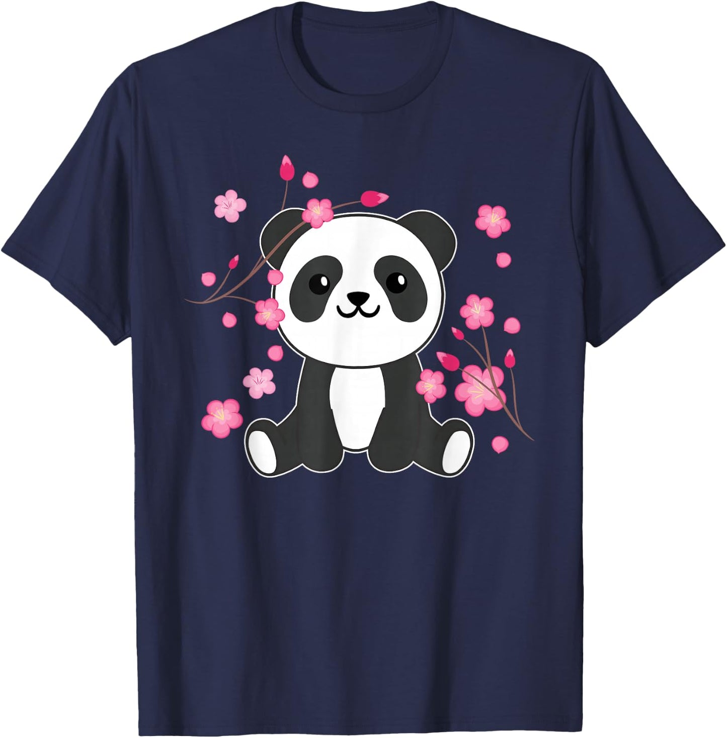 Panda Cute Animals for Children Kawaii Cherry Blossoms T-Shirt - T-Shirt | Navy