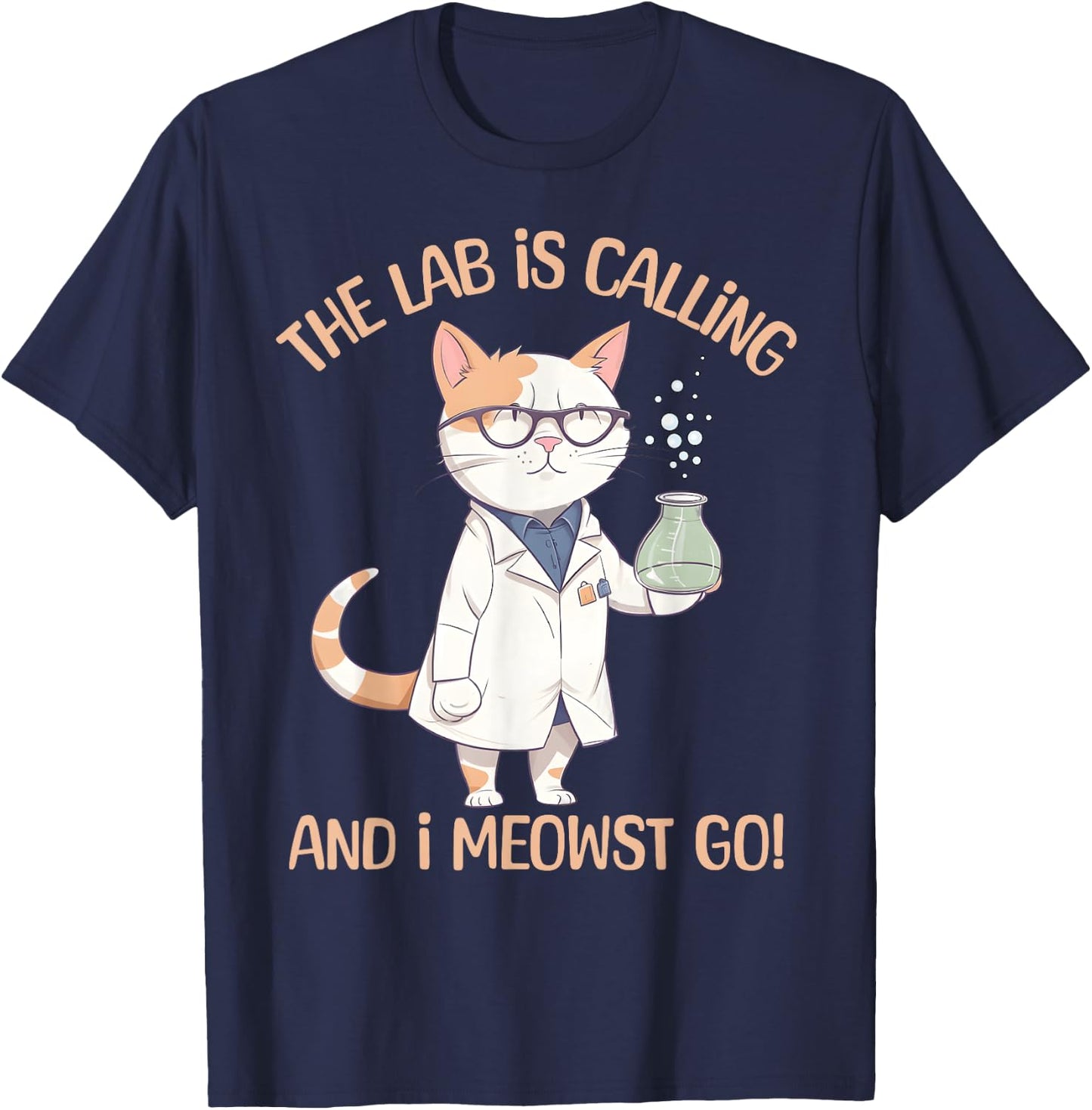Girls Lab Calling Science Funny Lab Cat Laboratory Chemistry T-Shirt - T-Shirt | Navy