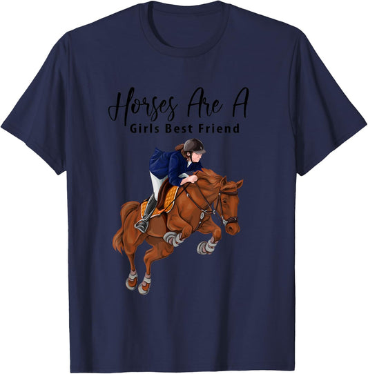 Equestrian Horses Are A Girls Best Friend T-Shirt - T-Shirt | Navy
