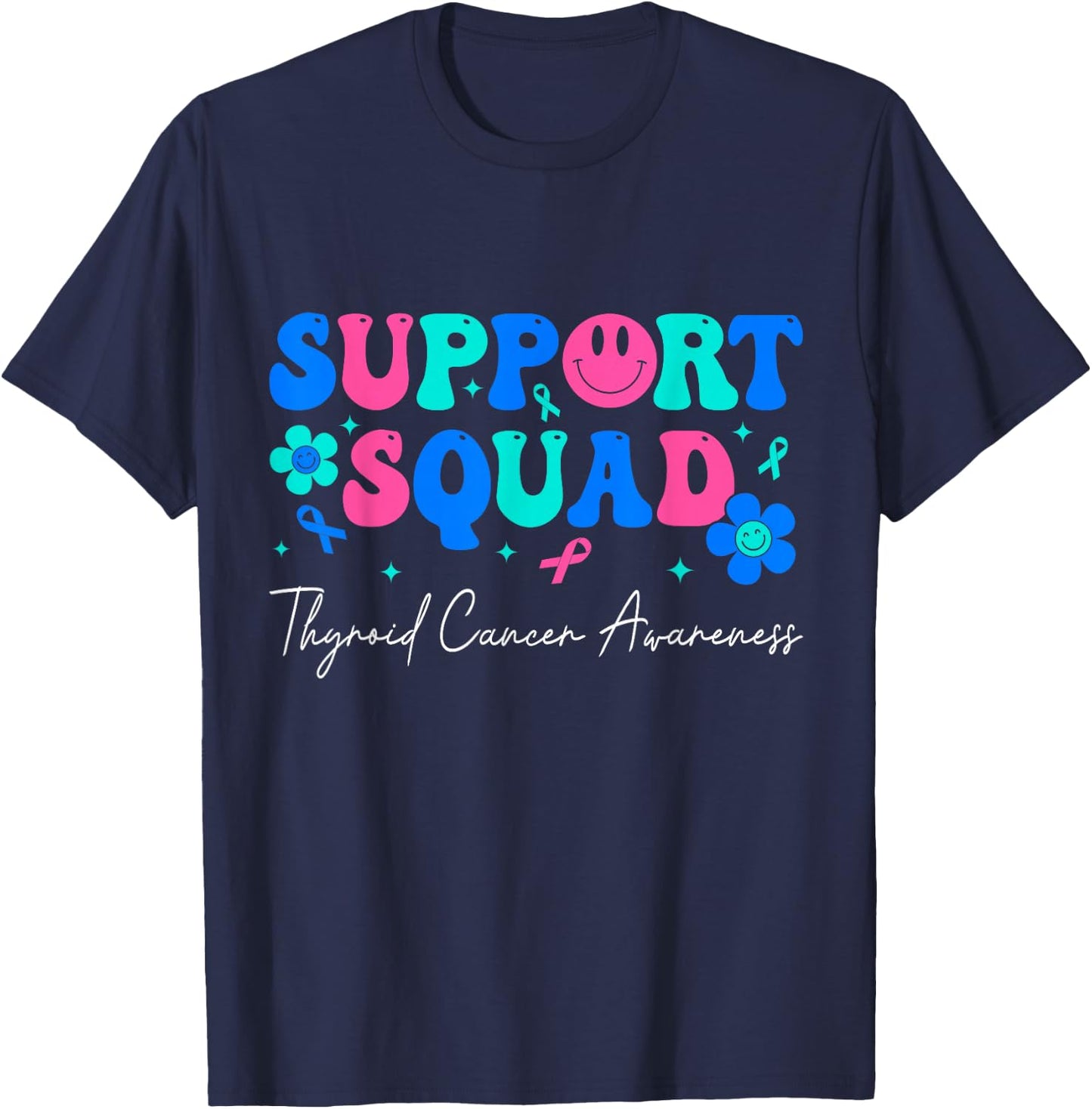 Thyroid Cancer Groovy Support Squad Thyroid Cancer Awareness T-Shirt - T-Shirt | Navy