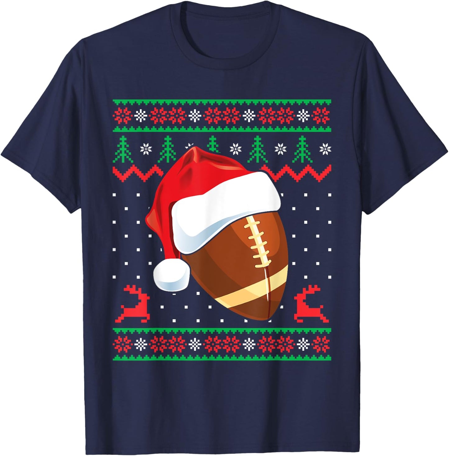 Funny Football Ugly Christmas Sweater Boys Sports Xmas T-Shirt - T-Shirt | Navy