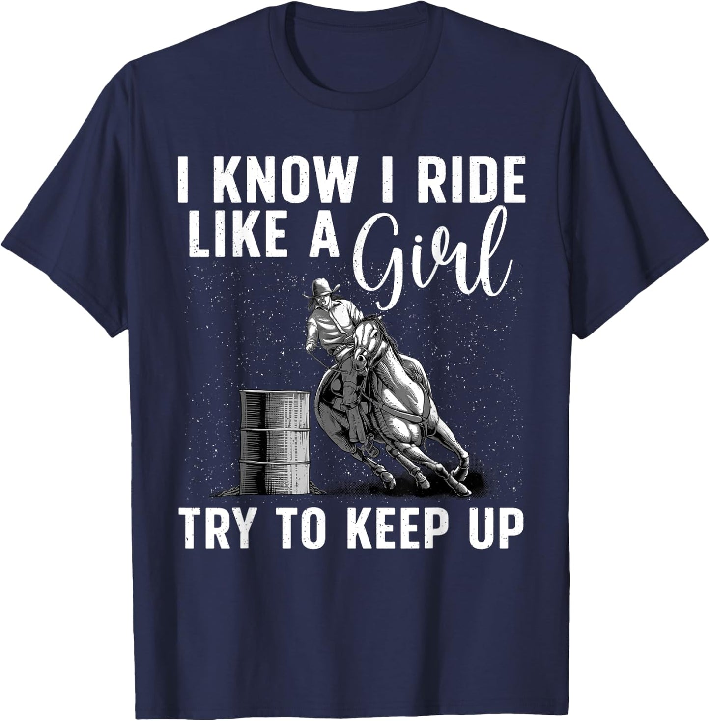 Funny Barrel Racing Art Girls Women Horse Racing Lovers T-Shirt - T-Shirt | Navy
