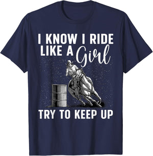 Funny Barrel Racing Art Girls Women Horse Racing Lovers T-Shirt - T-Shirt | Navy