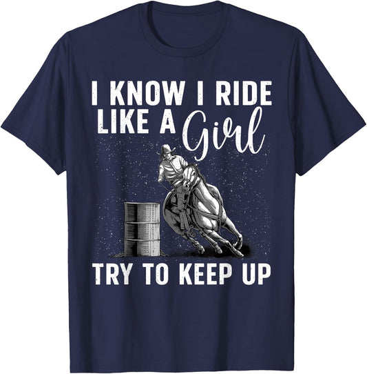Funny Barrel Racing Art Girls Women Horse Racing Lovers T-Shirt - T-Shirt | Navy