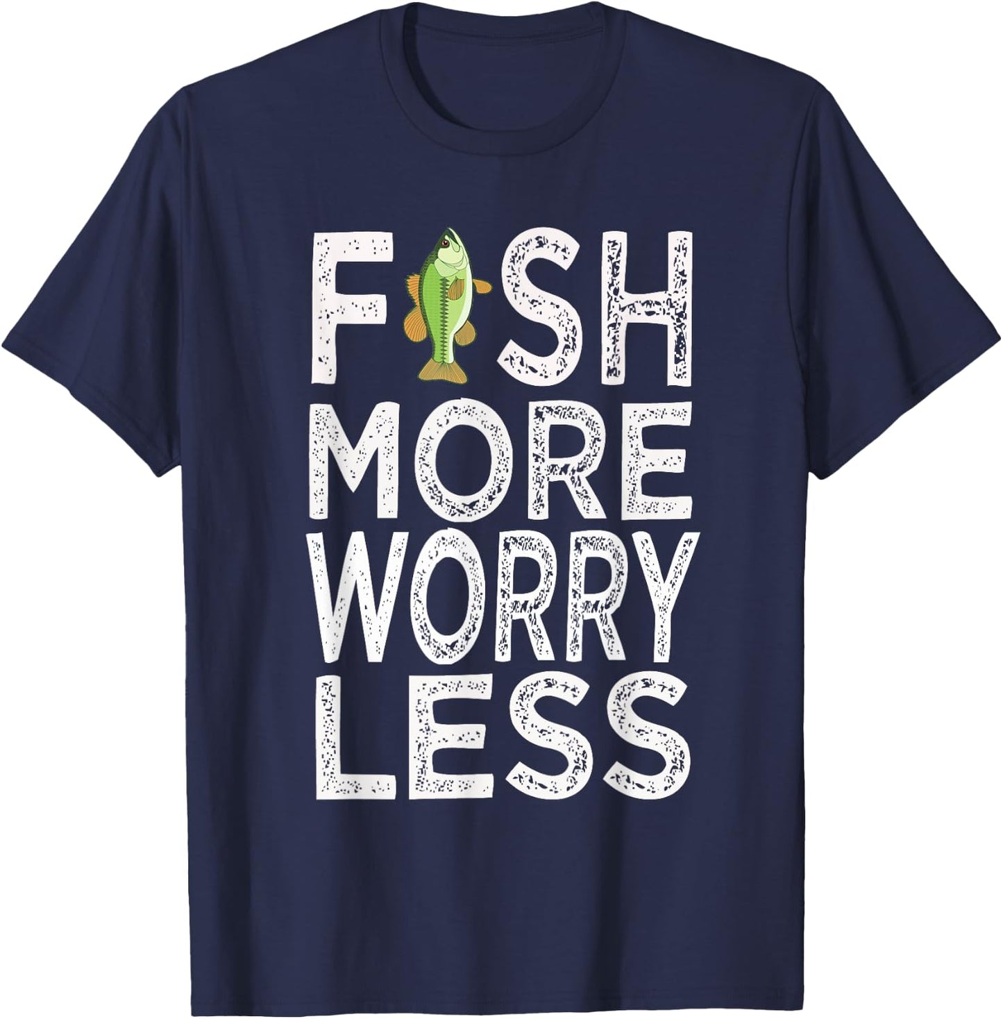 Fish More Less Worry T-Shirt - T-Shirt | Navy