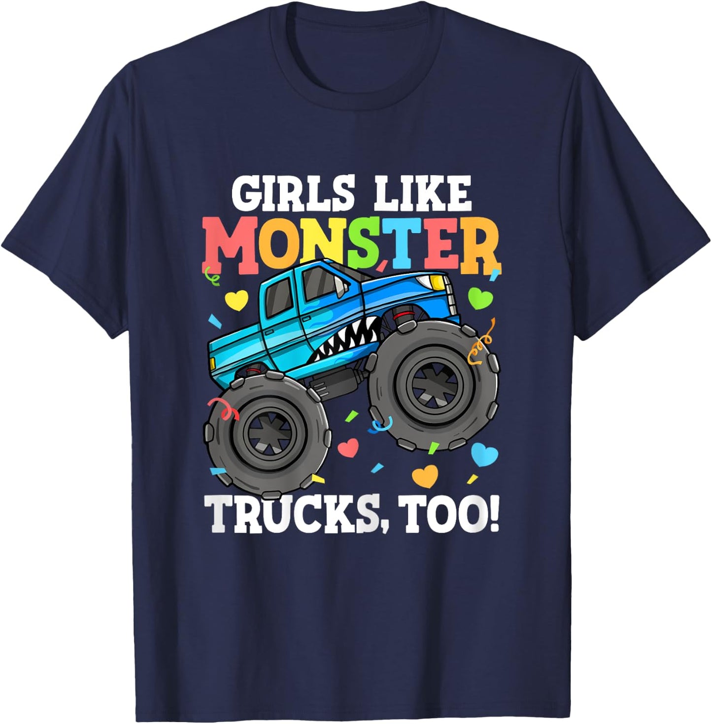 Shark Monster Truck Girls Like Monster Trucks Too Kids T-Shirt - T-Shirt | Navy