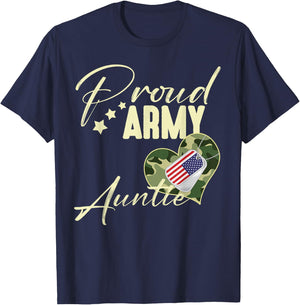 Proud Army AUNTIE Camouflage Dog Tag USA American Flag T-Shirt - T-Shirt | Navy