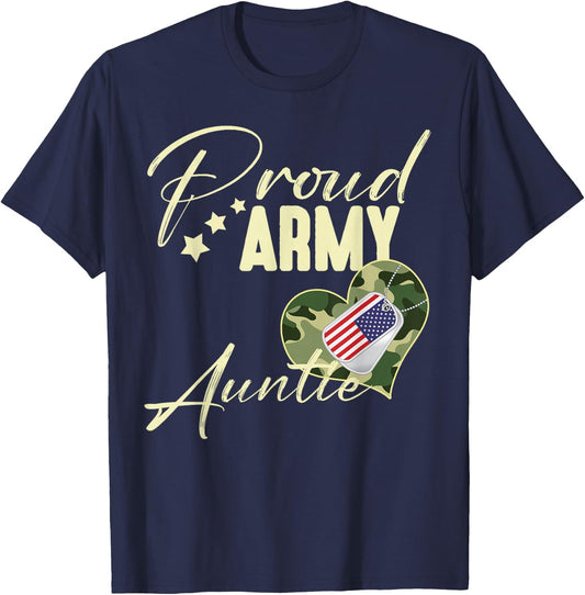 Proud Army AUNTIE Camouflage Dog Tag USA American Flag T-Shirt - T-Shirt | Navy