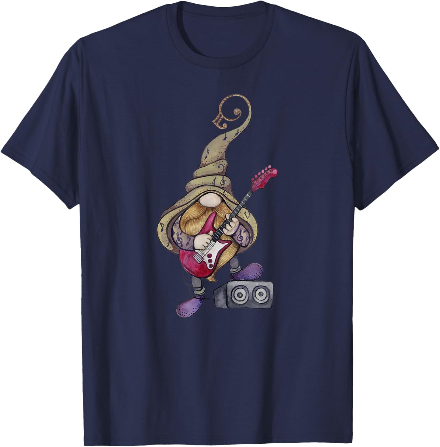 Musical Gnome Guitar Player, Playing Guitar Music T-Shirt - T-Shirt | Navy