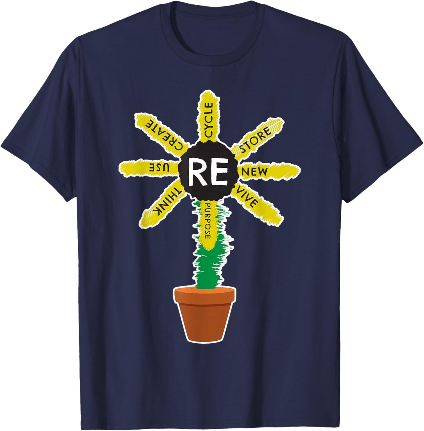 Recycle Reuse Renew Rethink Green Save the Planet Earth Day T-Shirt - T-Shirt | Navy