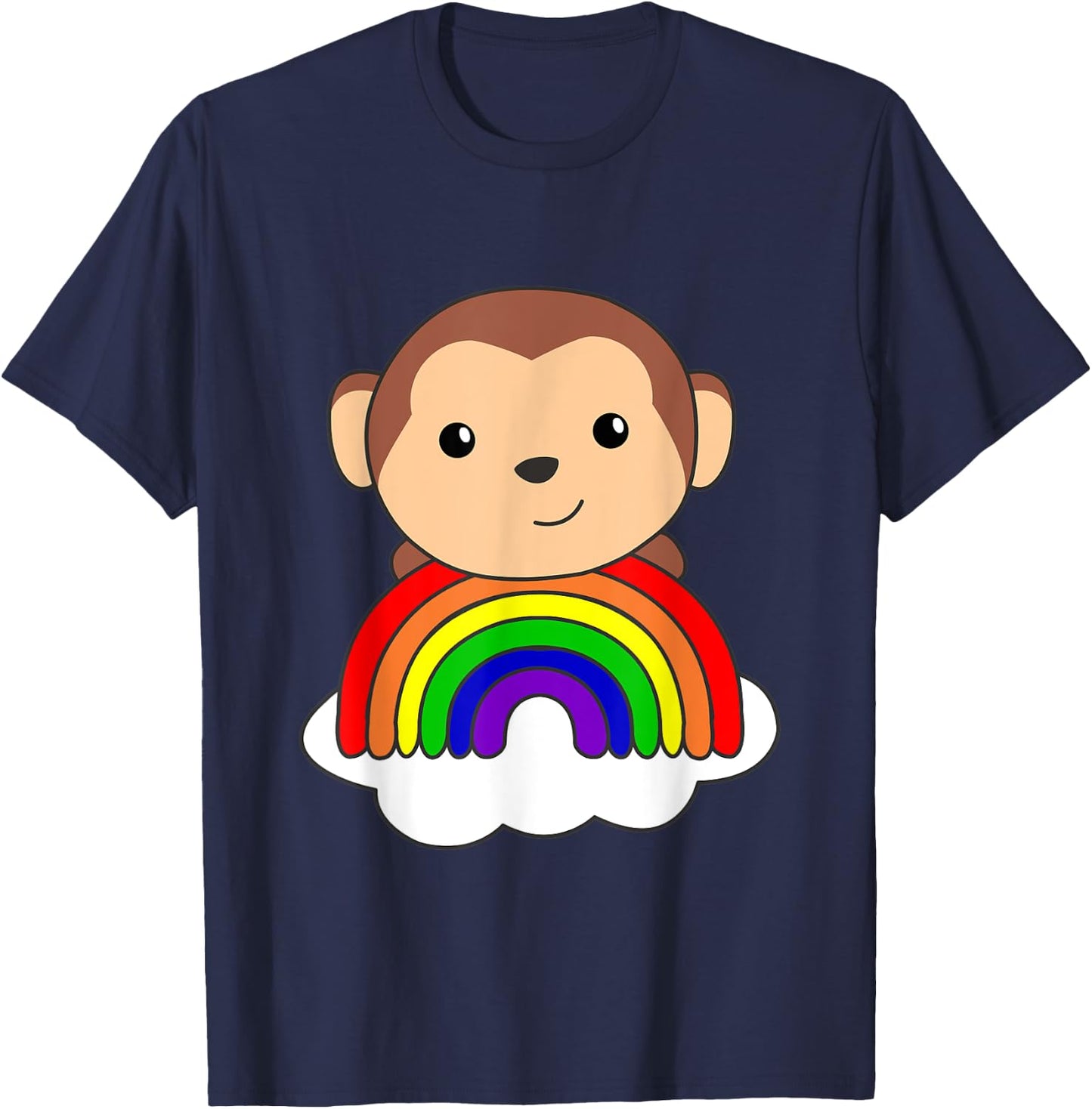 Monkey Rainbow Cloud Cute Animals For Kids Monkeys T-Shirt - T-Shirt | Navy