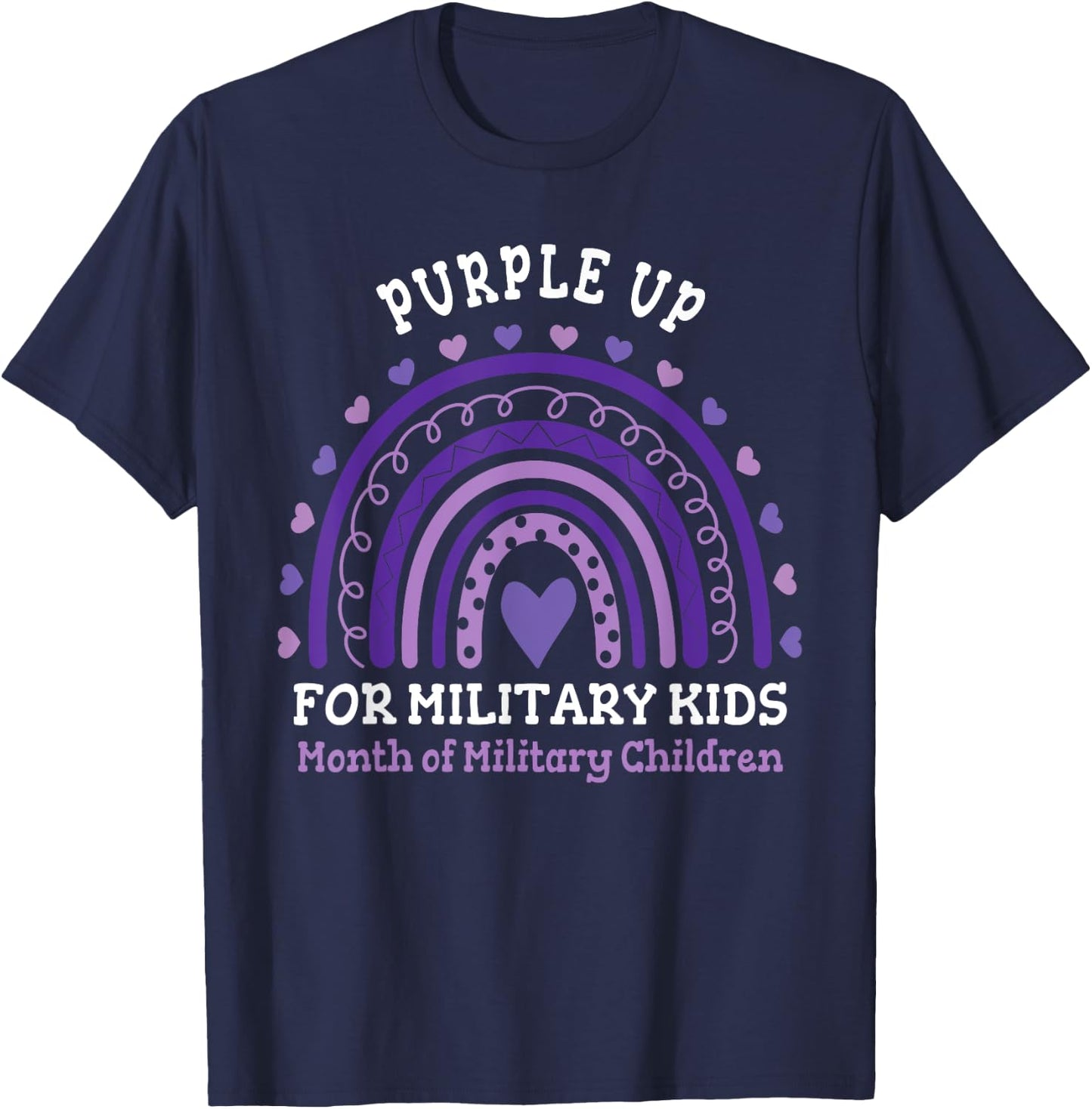 Military Purple Up Day Kids Shirt Month Military Rainbow Kid T-Shirt - T-Shirt | Navy