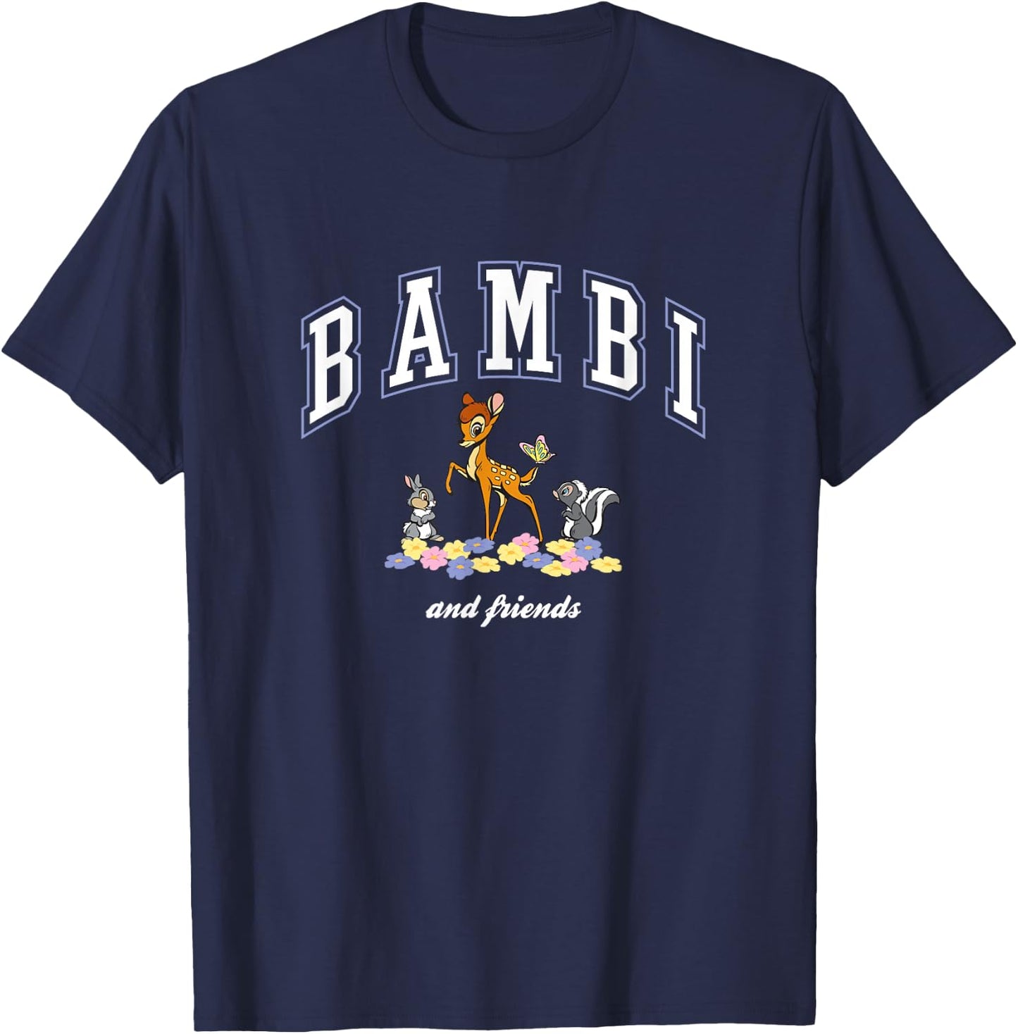 Disney Bambi And Friends Thumper Flower College Style Logo T-Shirt - T-Shirt | Navy