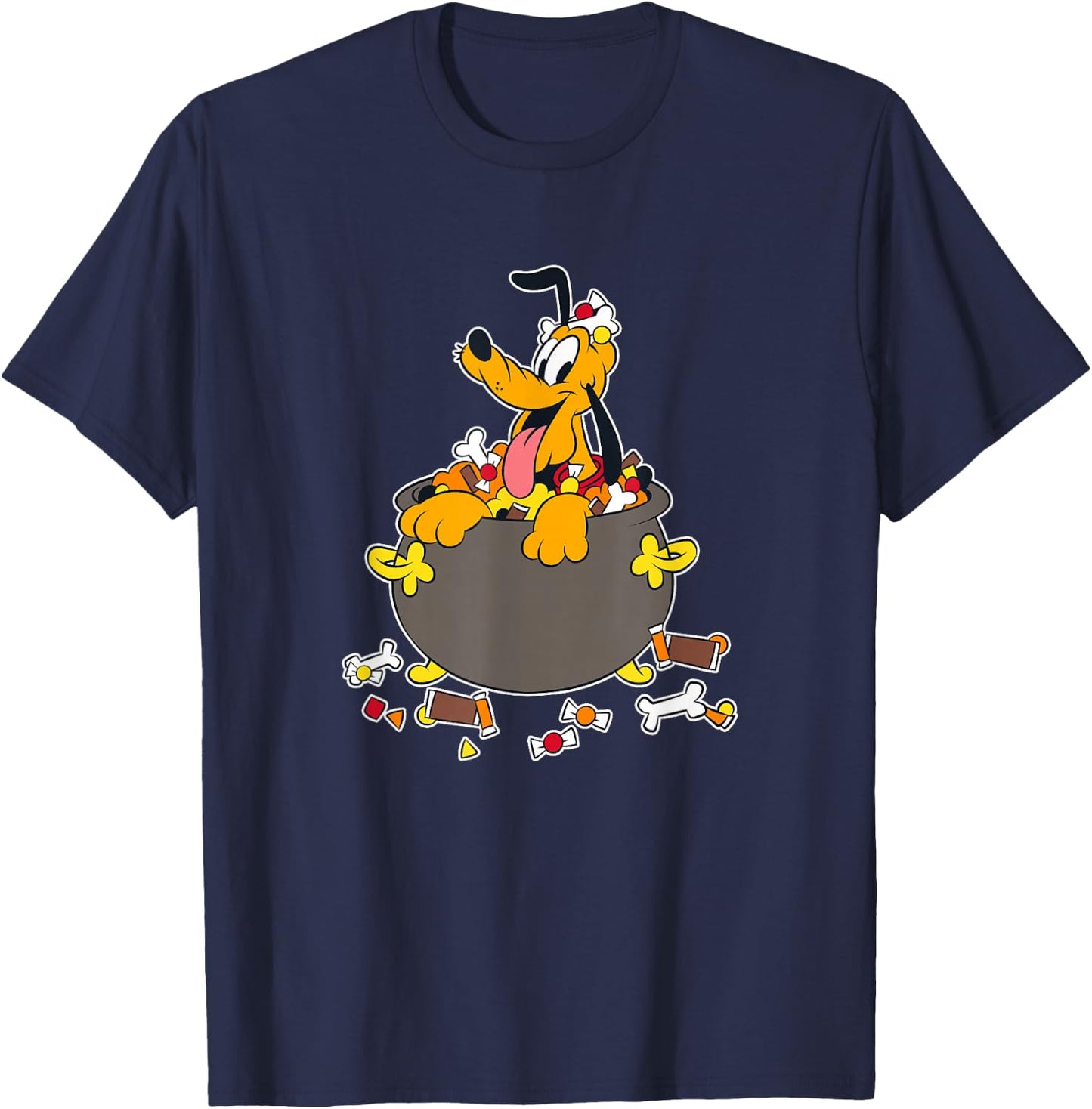 Disney Mickey And Friends Halloween Pluto Inside Candy Bowl T-Shirt - T-Shirt | Navy