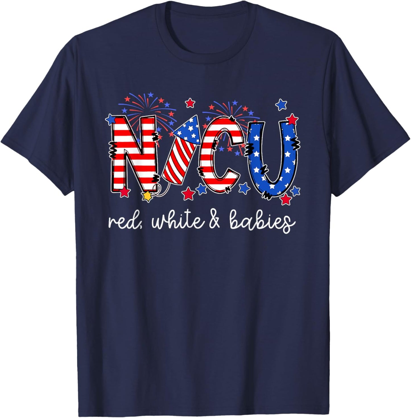 4th Of July NICU Neonatal ICU Nurse 4th Of July American Nur Women Men T-Shirt - T-Shirt | Navy
