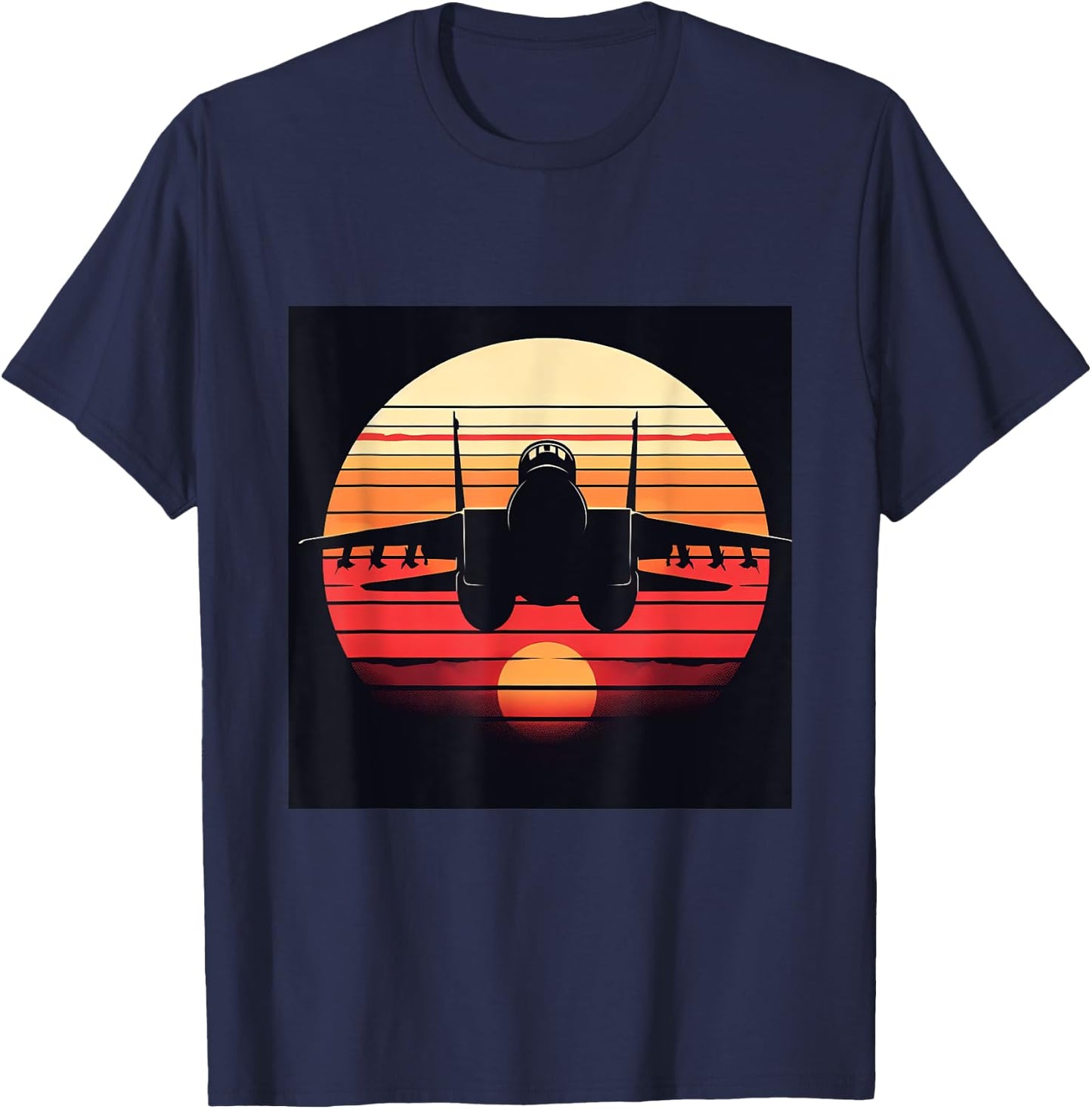 F-14 Tomcat Fighter Jet Silhouette Sunset Military Aviation T-Shirt - T-Shirt | Navy