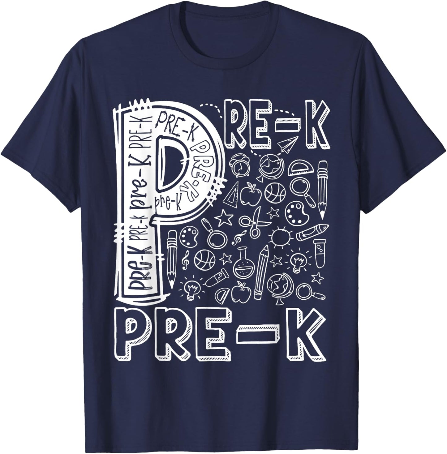 Pre-K Typography Team Vintage Pre-K Teacher Back To School T-Shirt - T-Shirt | Navy