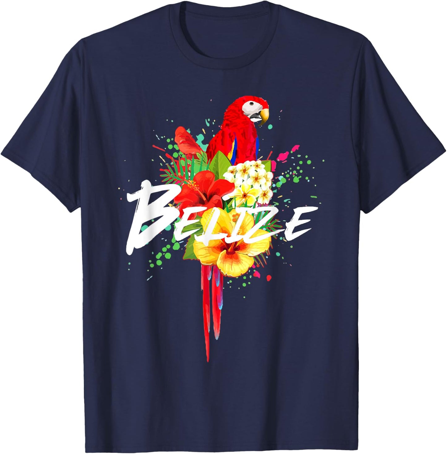 Belize Parrot Tropical Plants Souvenir Vintage T-Shirt - T-Shirt | Navy