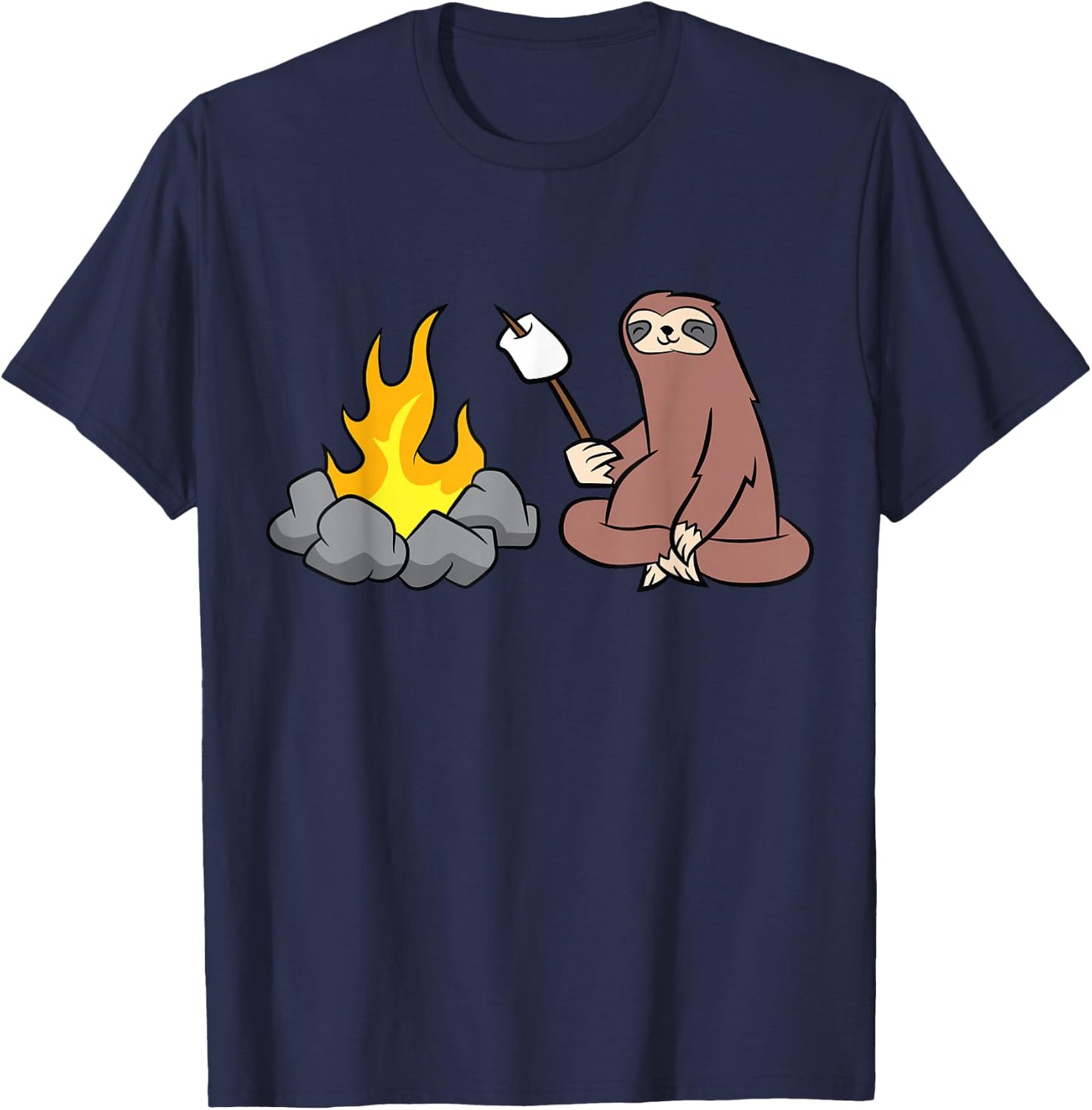Sloth Roasting Marshmallows At The Campfire T-Shirt - T-Shirt | Navy
