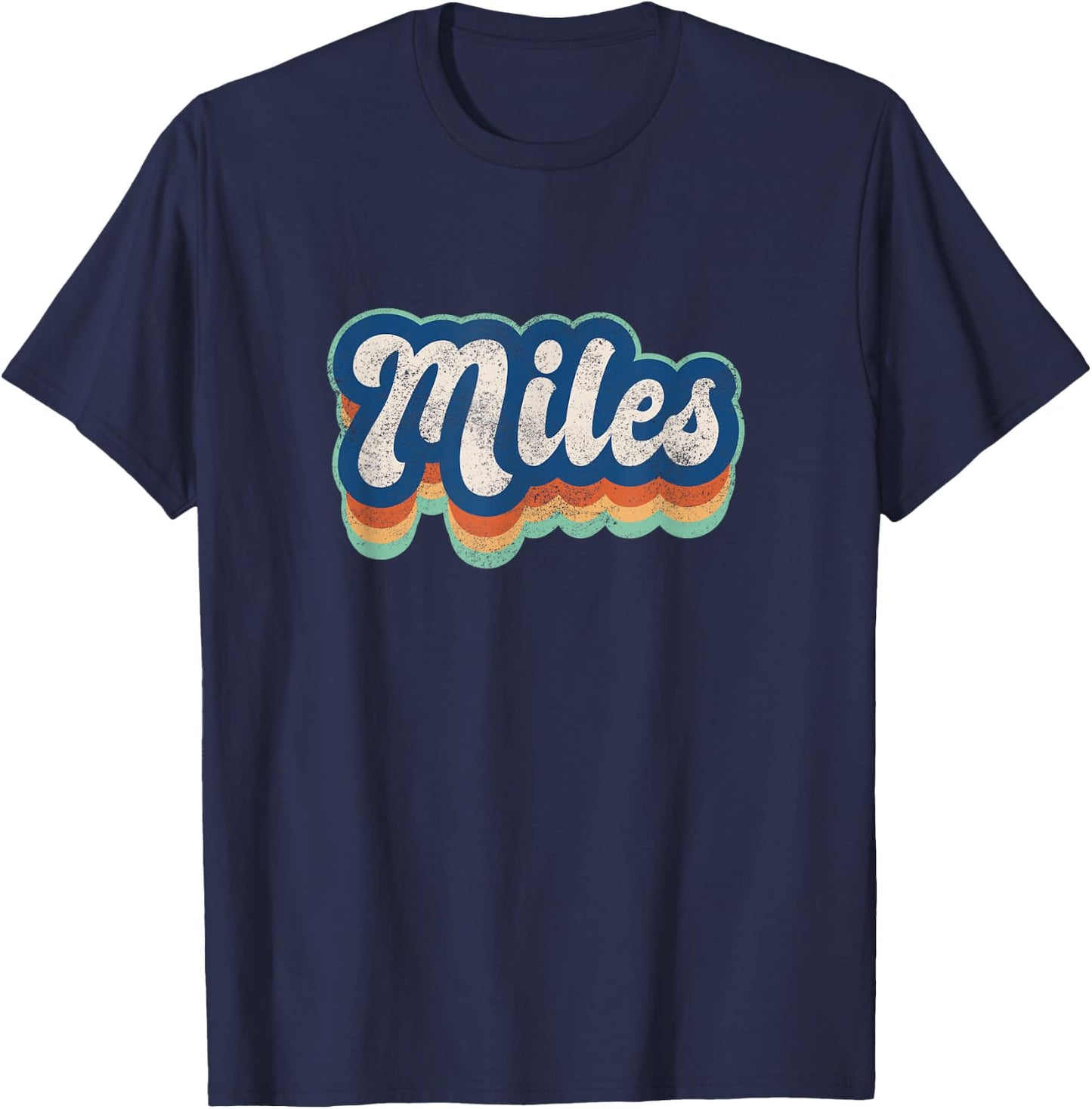 Miles First Name Boy Vintage Style 70s 80s Personalized T-Shirt - T-Shirt | Navy