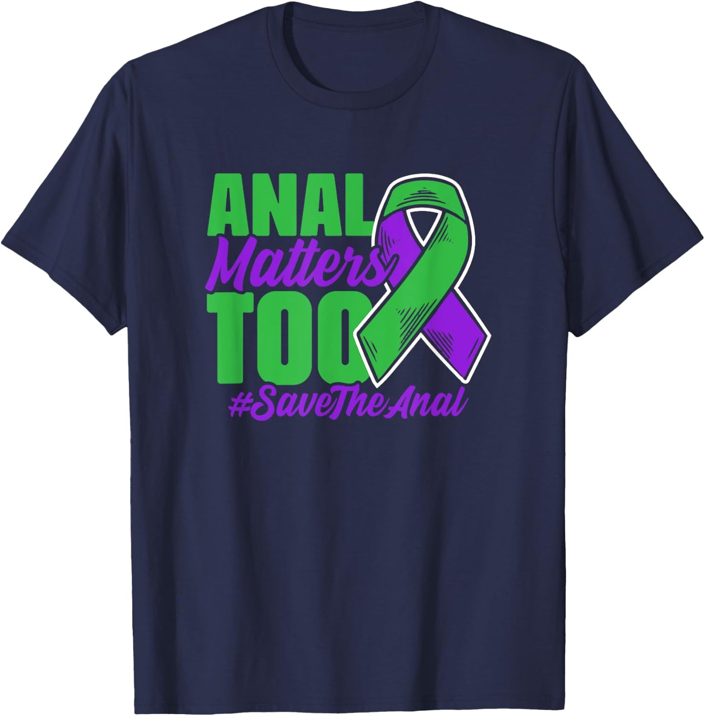 Purple Green Ribbon Support Anal Cancer Survivor T-Shirt - T-Shirt | Navy